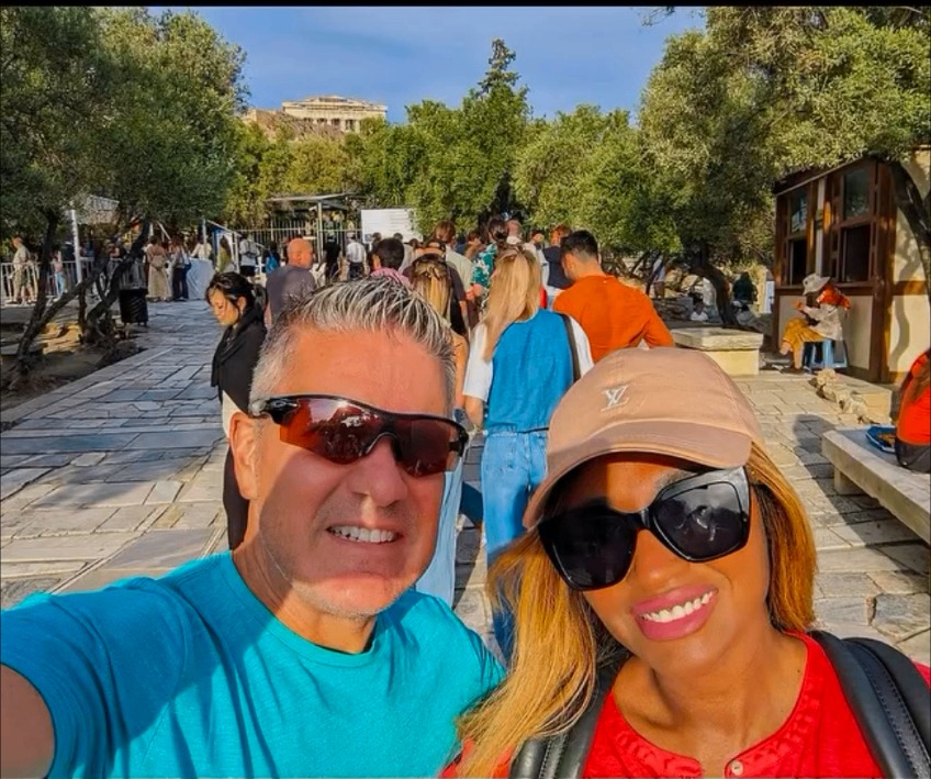 Travelers at the Acropolis and Parthenon in Athens, Greece